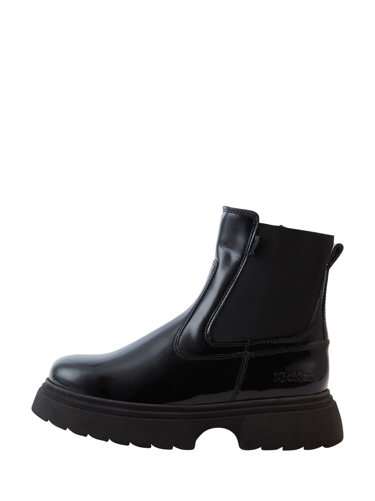 Kickers Black Kenzi Chelsea Patent Junior School Shoes - Image 2 of 2