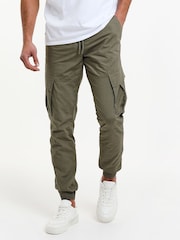 Threadbare Khaki Slim Fit Cuffed Cargo 100% Cotton Trousers - Image 1 of 4