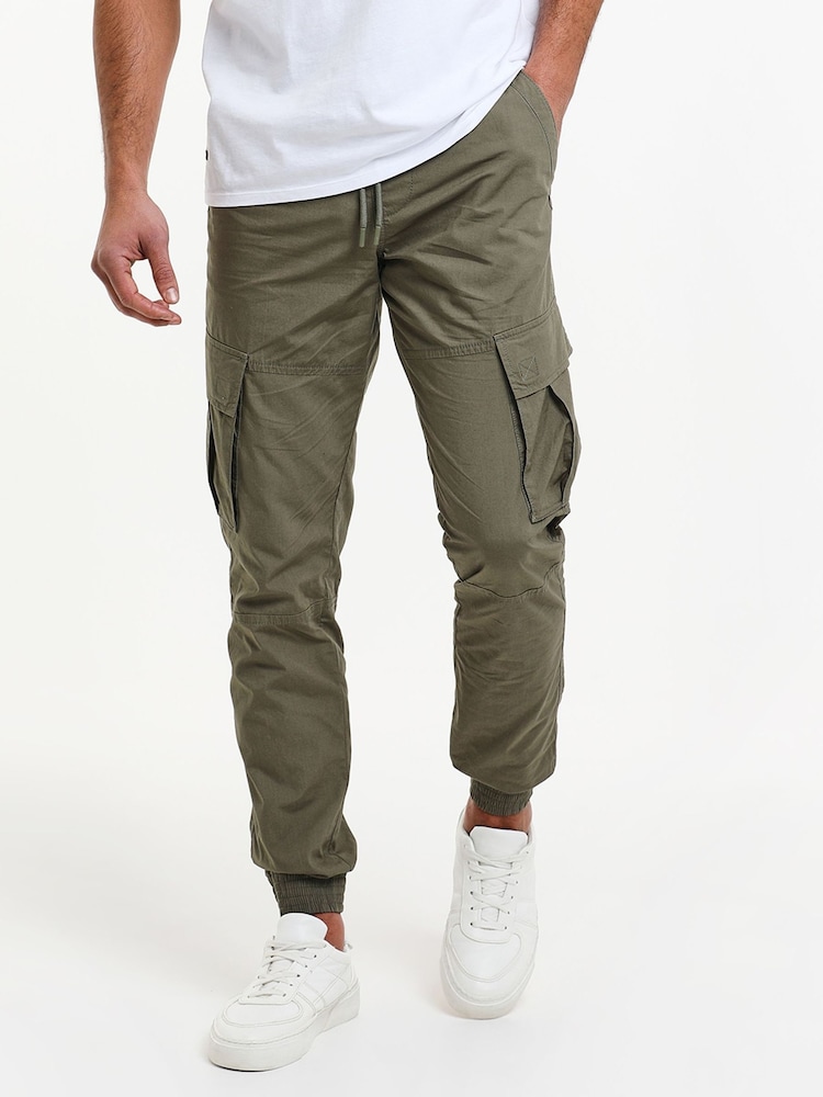 Threadbare Khaki Slim Fit Cuffed Cargo 100% Cotton Trousers - Image 1 of 4