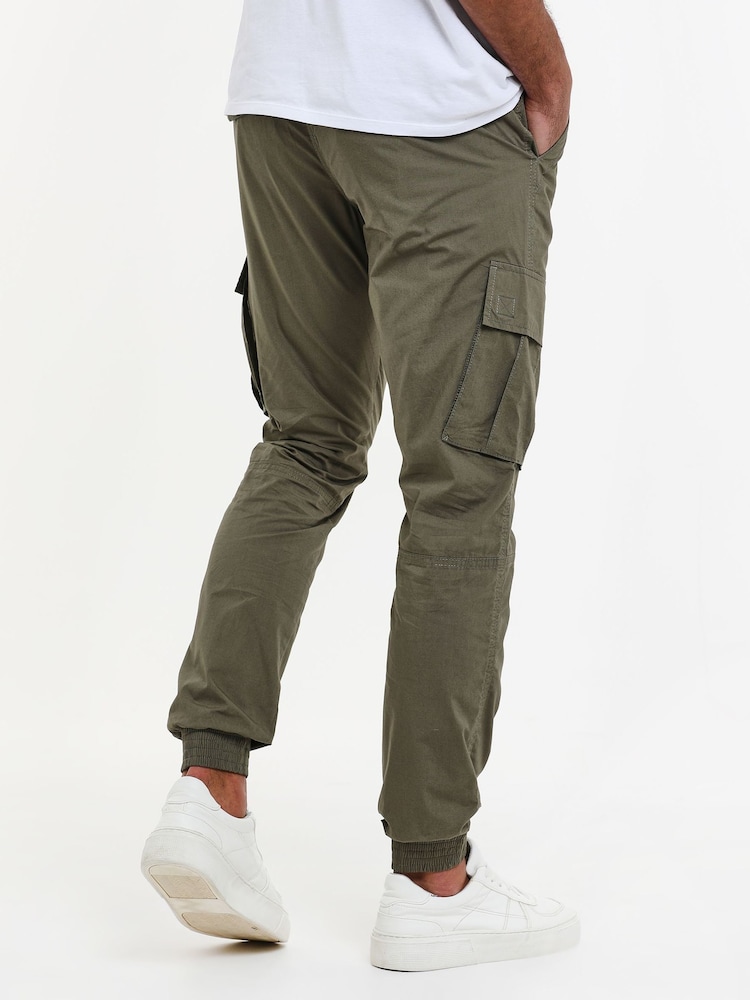 Threadbare Khaki Slim Fit Cuffed Cargo 100% Cotton Trousers - Image 2 of 4
