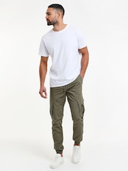 Threadbare Khaki Slim Fit Cuffed Cargo 100% Cotton Trousers - Image 3 of 4