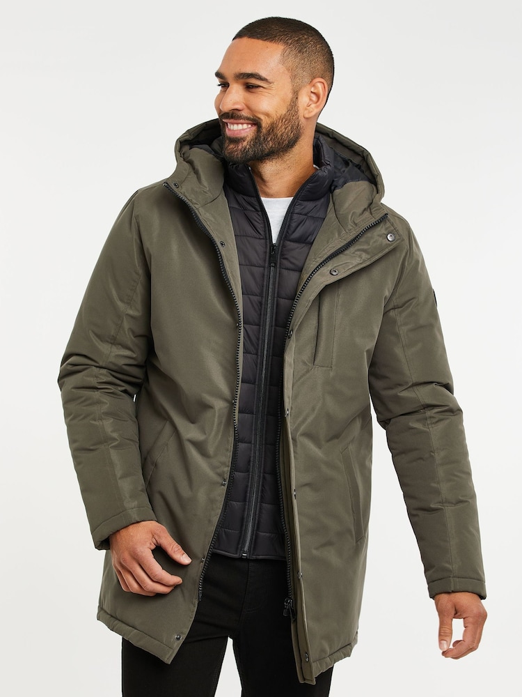 Threadbare Green Showerproof Mock Layer Hooded Raincoat - Image 2 of 5