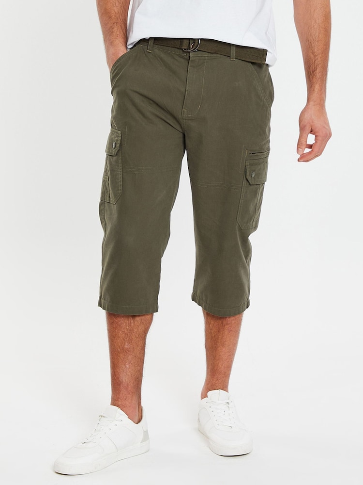 Threadbare Green 3/4 Length Belted Cargo Trousers - Image 1 of 4