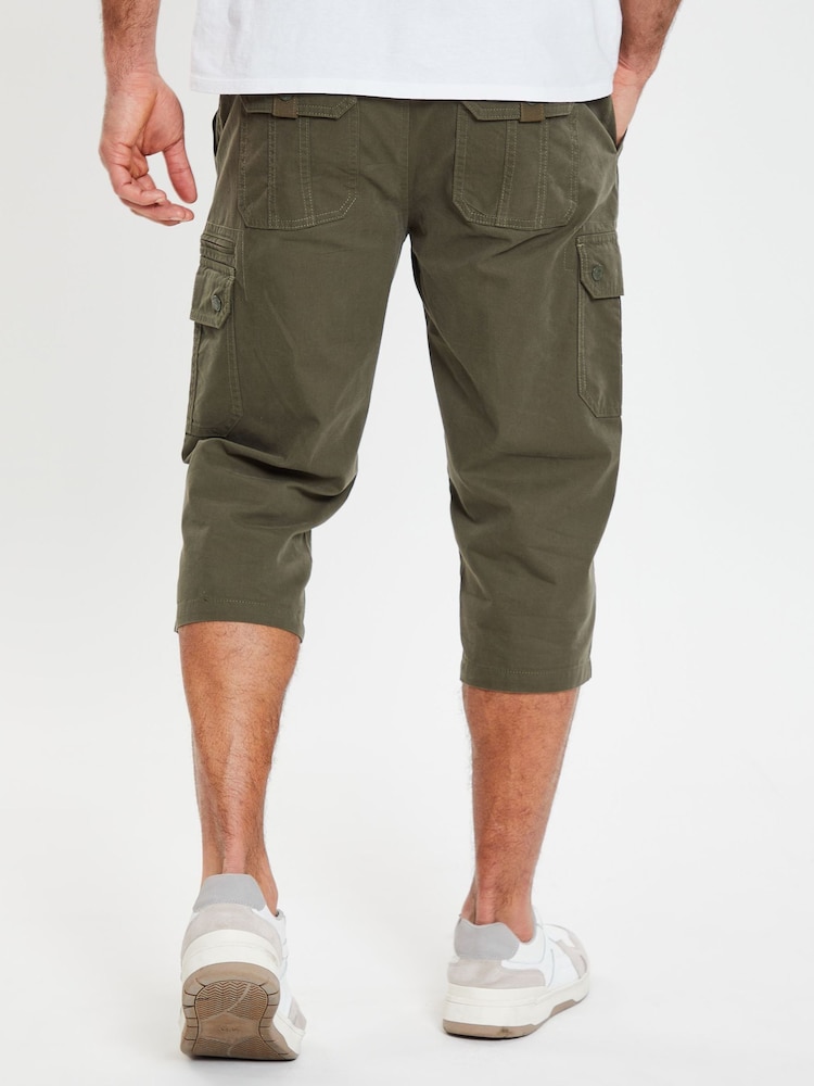 Threadbare Green 3/4 Length Belted Cargo Trousers - Image 2 of 4