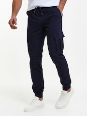 Threadbare Blue Slim Fit Cuffed Cargo 100% Cotton Trousers - Image 1 of 4