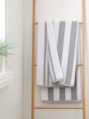 Bianca Silver Grey Reversible Stripe 100% Cotton Jacquard Towel - Image 1 of 4