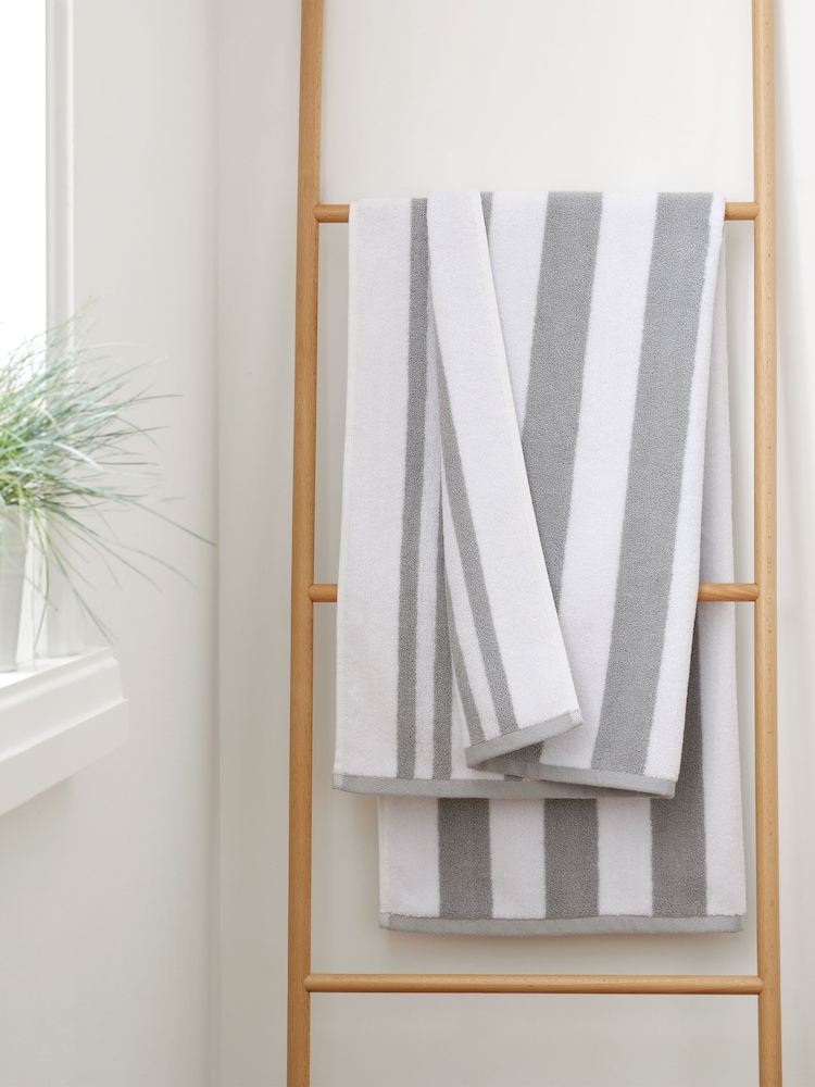 Bianca Silver Grey Reversible Stripe 100% Cotton Jacquard Towel - Image 1 of 4