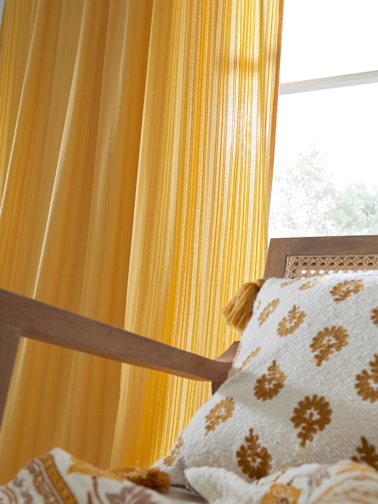 Pineapple Elephant Ochre Zofia Broderie Anglaise100% Cotton Sheer Panel Voile - Image 2 of 4