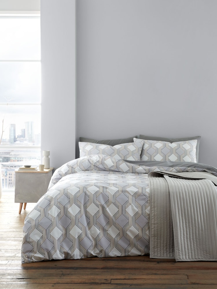 Bianca Grey Atticus Geometric 100% Cotton Duvet Cover Set - Image 1 of 5