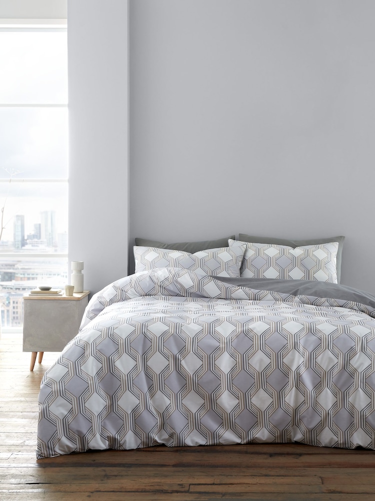 Bianca Grey Atticus Geometric 100% Cotton Duvet Cover Set - Image 2 of 5