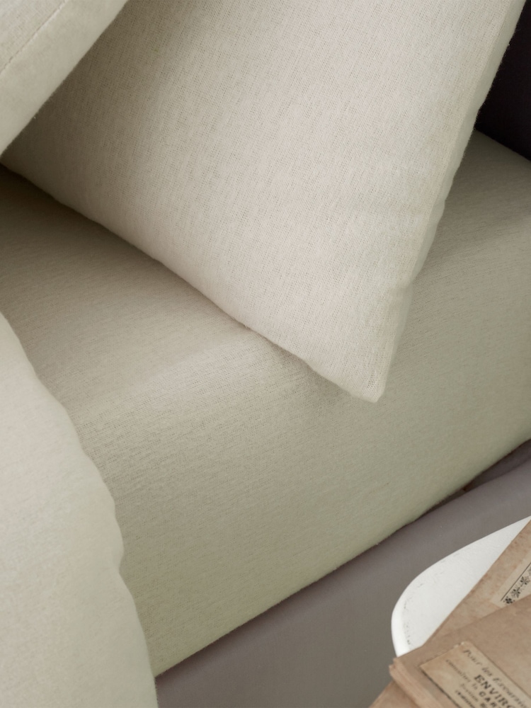 Catherine Lansfield Cream Brushed 100% Cotton Fitted/Flat Sheet, Pillowcase Pack - Image 1 of 1