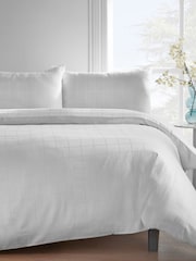 Catherine Lansfield White Woven Check 300 Thread Count Duvet Cover Set - Image 1 of 3