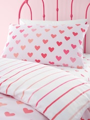 Catherine Lansfield Pink/White Twin Pack So Soft Hearts/Stripes Duvet Cover Set - Image 2 of 5