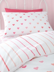 Catherine Lansfield Pink/White Twin Pack So Soft Hearts/Stripes Duvet Cover Set - Image 3 of 5