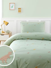 Catherine Lansfield Green Embroidered Dinosaur Duvet Cover Set - Image 1 of 5