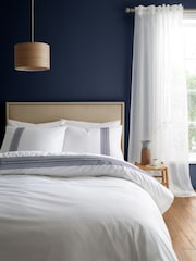 Bianca White Remy Navy Blue Embroidery 100% Cotton Duvet Cover Set - Image 1 of 3