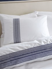 Bianca White Remy Navy Blue Embroidery 100% Cotton Duvet Cover Set - Image 2 of 3