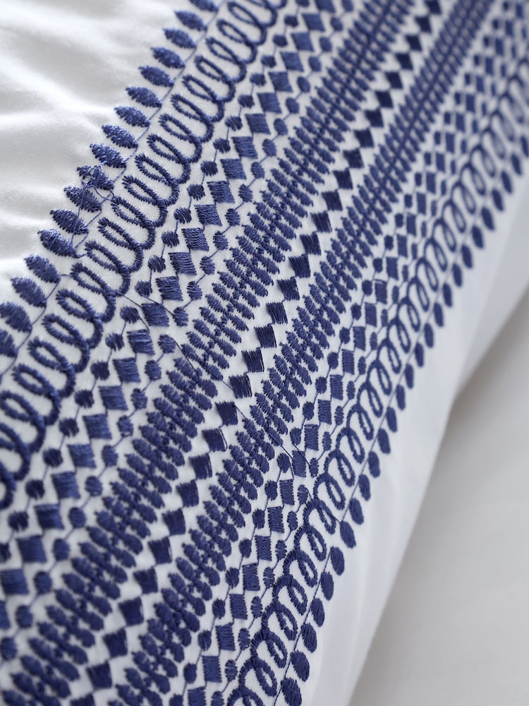 Bianca White Remy Navy Blue Embroidery 100% Cotton Duvet Cover Set - Image 3 of 3