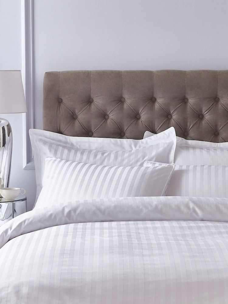 Bianca White 300 Thread Count 100% Cotton Satin Stripe Fitted Sheet - Image 1 of 4 Bianca White 300 Thread Count 100% Cotton Satin Stripe Fitted Sheet - Image 1 of 4