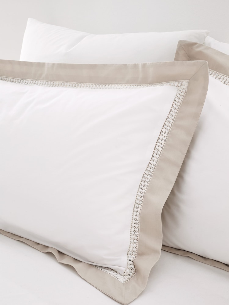 Bianca White Oxford Lace 100% Cotton Duvet Cover Set - Image 2 of 4
