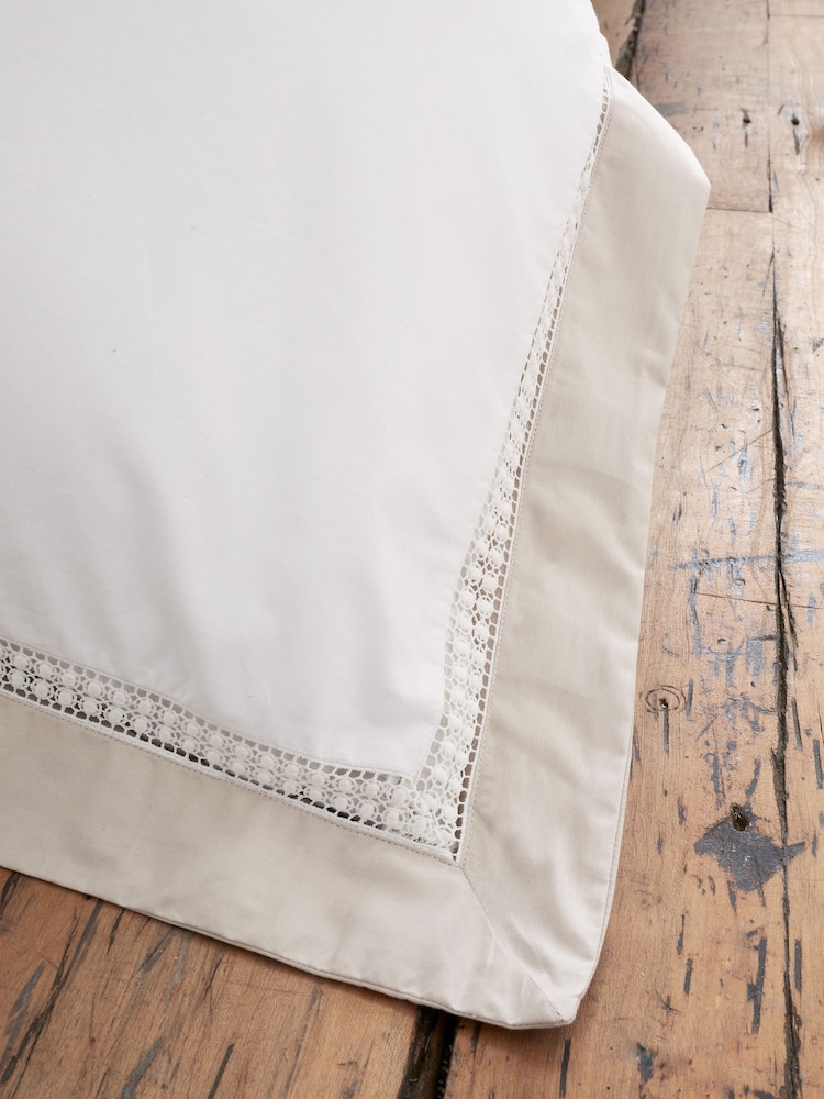 Bianca White Oxford Lace 100% Cotton Duvet Cover Set - Image 3 of 4