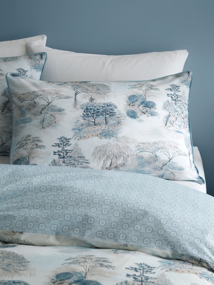 RHS Sea spray Blue Japanese Garden 100% Cotton Duvet Cover Set - Image 5 of 5