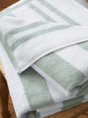 Bianca Sage Green Reversible Stripe 100% Cotton Jacquard Towel - Image 2 of 4