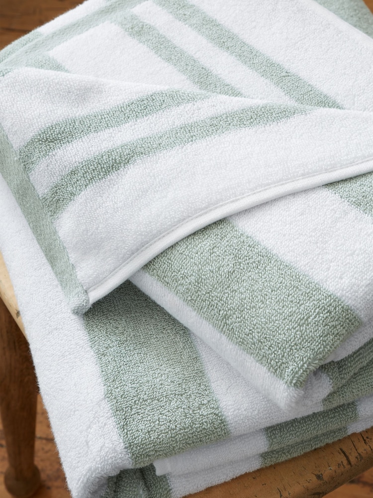 Bianca Sage Green Reversible Stripe 100% Cotton Jacquard Towel - Image 2 of 4