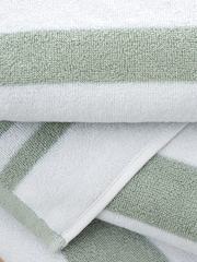 Bianca Sage Green Reversible Stripe 100% Cotton Jacquard Towel - Image 3 of 4