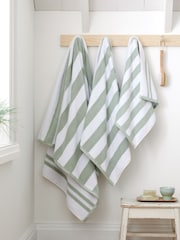 Bianca Sage Green Reversible Stripe 100% Cotton Jacquard Towel - Image 4 of 4