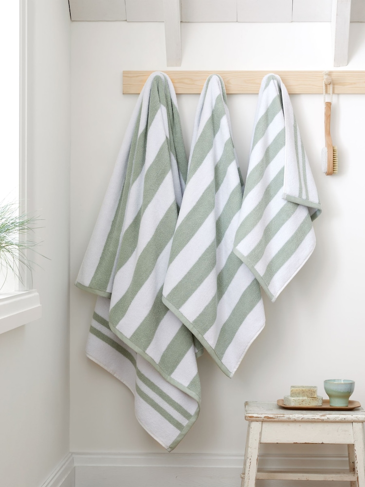Bianca Sage Green Reversible Stripe 100% Cotton Jacquard Towel - Image 4 of 4