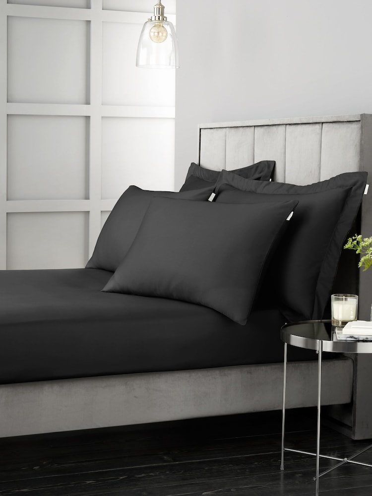 Bianca Black 400 Thread Count 100% Cotton Sateen Fitted Sheet - Image 1 of 2