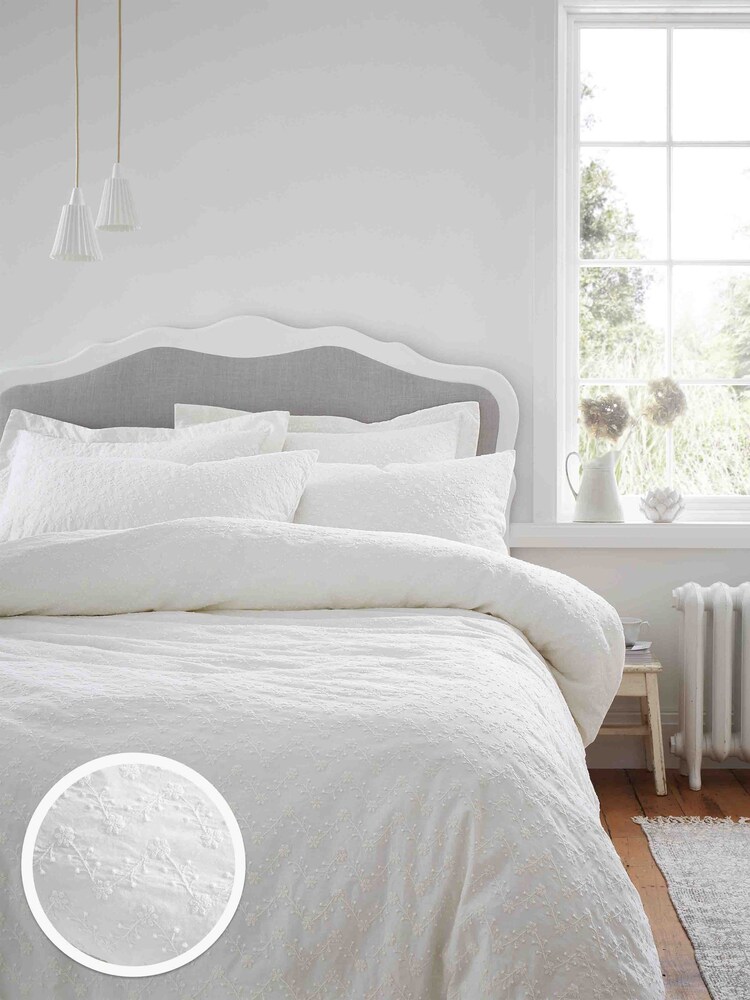 Bianca White French Knot Jacquard 100% Cotton Duvet Cover Set - Image 1 of 5