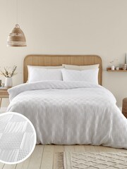 Catherine Lansfield White Waffle Checkerboard Duvet Cover Set - Image 1 of 5