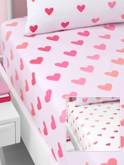 Catherine Lansfield Pink/White Twin Pack So Soft Hearts/Stripes Fitted Sheet - Image 1 of 3