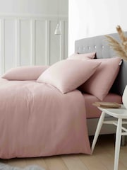 Catherine Lansfield Pink Brushed 100% Cotton Duvet Cover Set - Image 1 of 3
