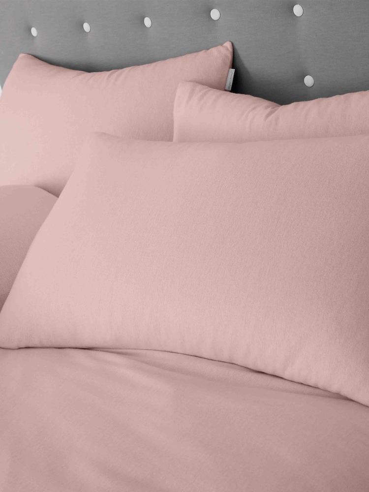 Catherine Lansfield Pink Brushed 100% Cotton Duvet Cover Set - Image 2 of 3
