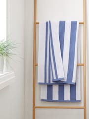 Bianca Blue Reversible Stripe 100% Cotton Jacquard Towel - Image 1 of 4