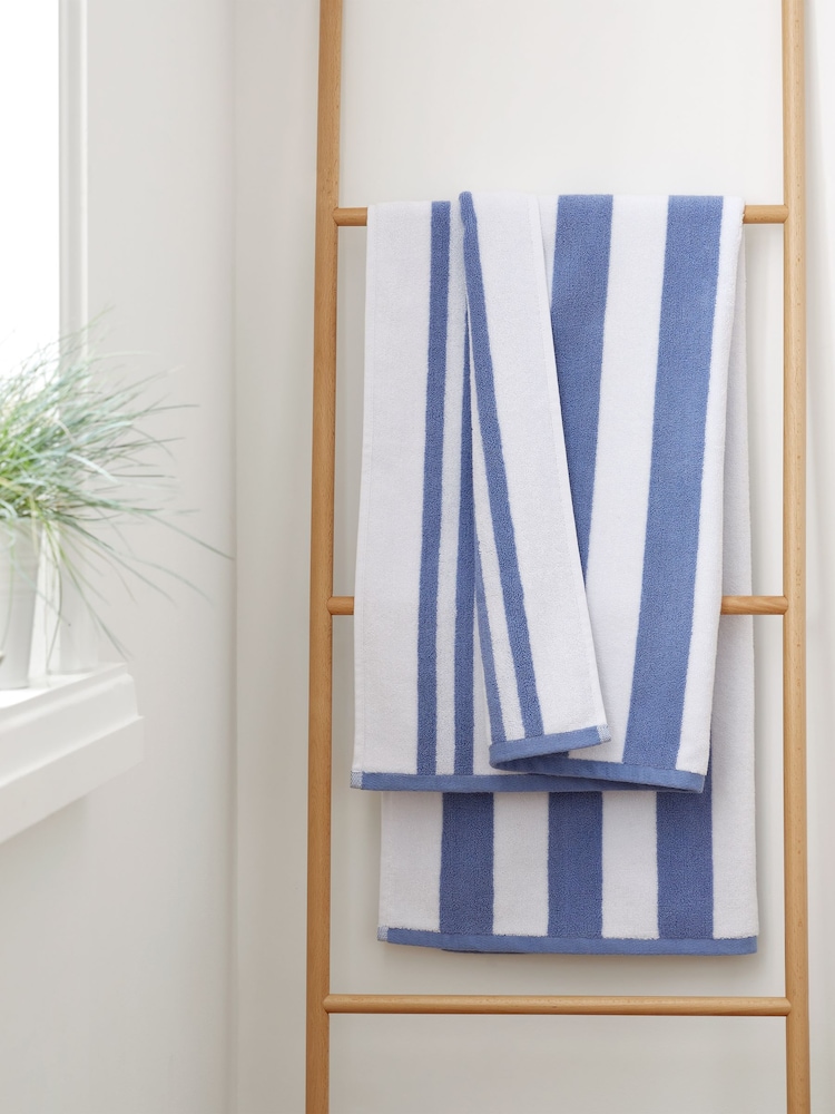 Bianca Blue Reversible Stripe 100% Cotton Jacquard Towel - Image 1 of 4