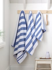 Bianca Blue Reversible Stripe 100% Cotton Jacquard Towel - Image 2 of 4