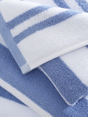 Bianca Blue Reversible Stripe 100% Cotton Jacquard Towel - Image 3 of 4