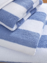 Bianca Blue Reversible Stripe 100% Cotton Jacquard Towel - Image 4 of 4