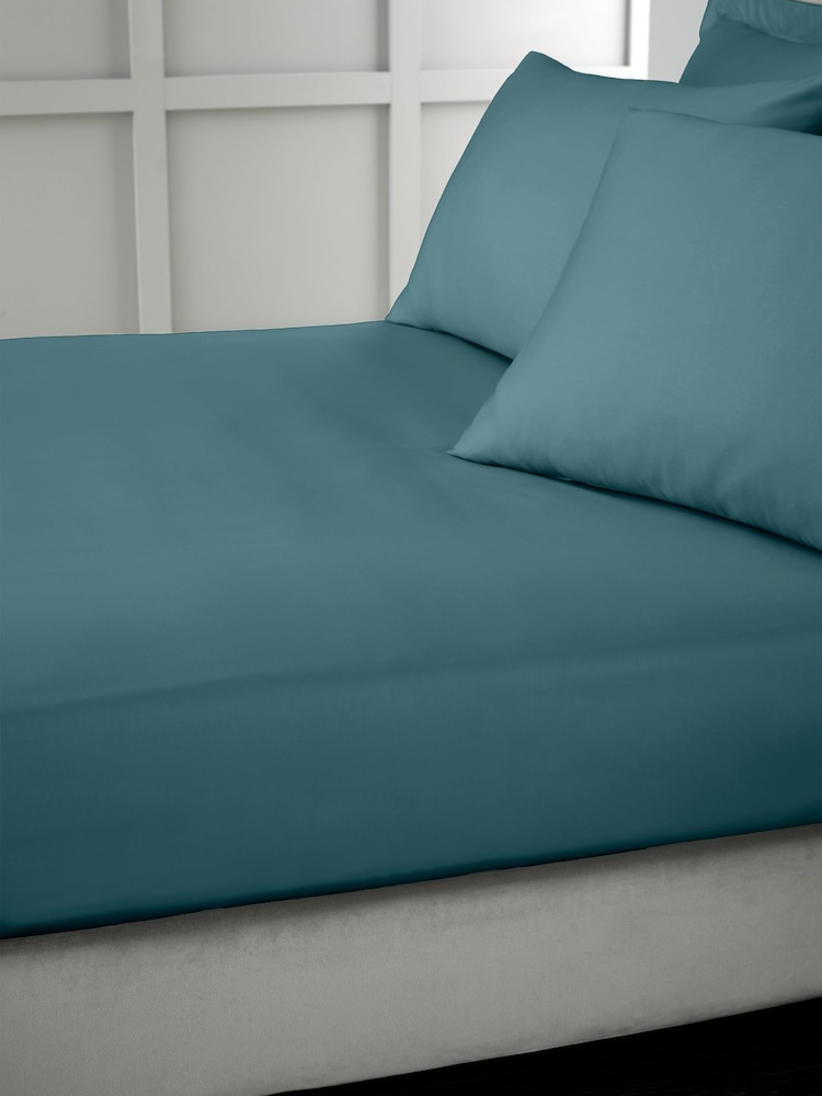 Bianca Teal 400 Thread Count 100% Cotton Sateen Fitted Sheet - Image 1 of 3