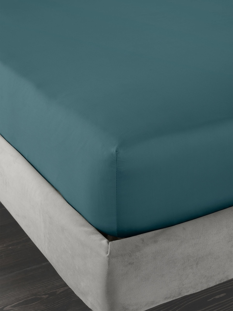 Bianca Teal 400 Thread Count 100% Cotton Sateen Fitted Sheet - Image 2 of 3