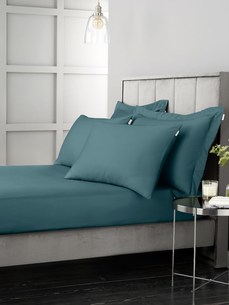 Bianca Teal 400 Thread Count 100% Cotton Sateen Fitted Sheet - Image 3 of 3