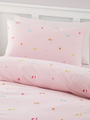 Catherine Lansfield Pink Embroidered Unicorn and Rainbows Duvet Cover Set - Image 2 of 4