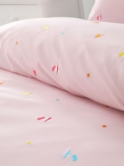 Catherine Lansfield Pink Embroidered Unicorn and Rainbows Duvet Cover Set - Image 3 of 4