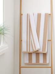 Bianca Natural Reversible Stripe 100% Cotton Jacquard Towel - Image 1 of 4