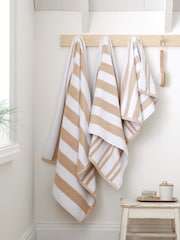 Bianca Natural Reversible Stripe 100% Cotton Jacquard Towel - Image 2 of 4