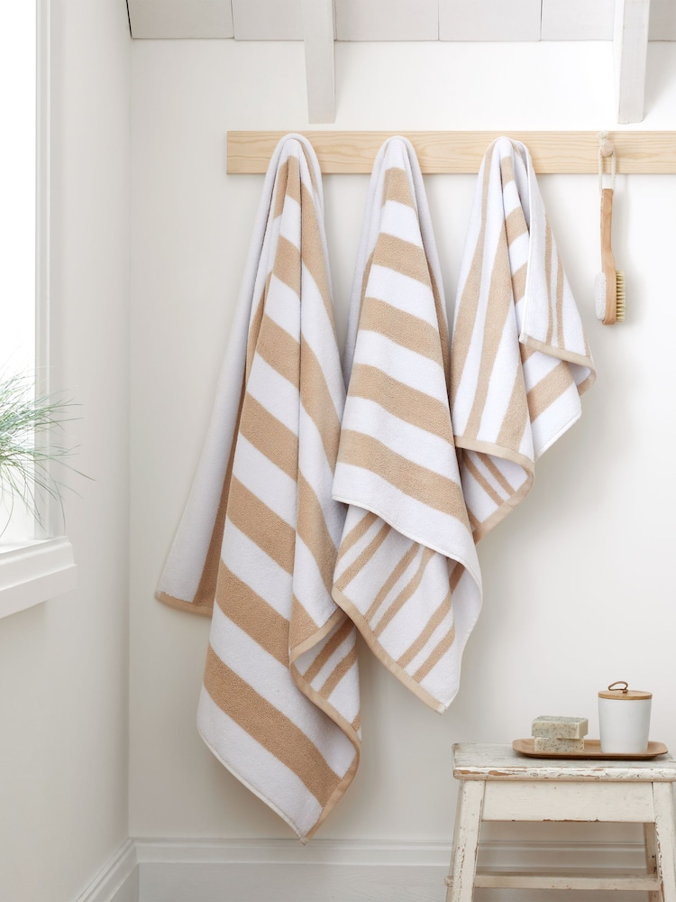 Bianca Natural Reversible Stripe 100% Cotton Jacquard Towel - Image 2 of 4